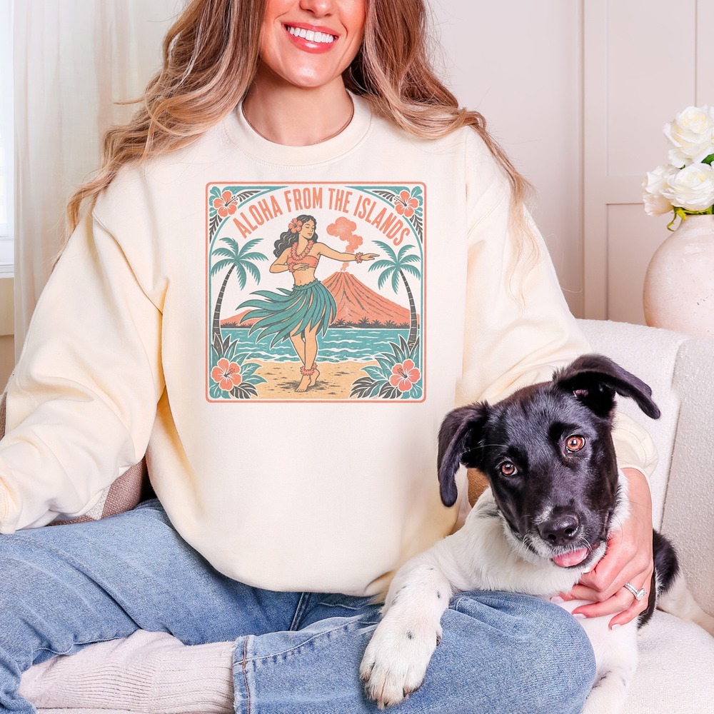Aloha From the Islands Hula Dancer on Volcanic Shore Sweatshirt
